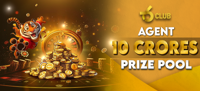 Promotional banner of 6 Club highlighting "Agent 10 CRORES PRIZE POOL" for gaming agents and affiliates.