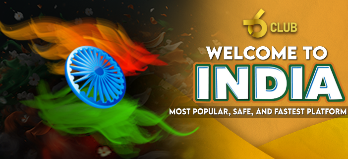 Promotional banner of 6 Club with text "Welcome to India Most Popular, Safe, And Fastest Platform" highlighting platform features.